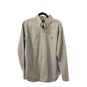 Ralph Lauren Men's Classic Fit Blue & Tan Plaid Button Down Shirt, Size L.